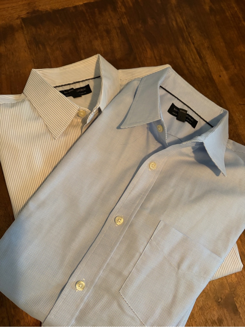 Banana Republic Men’s Light Blue and White Dress Long Sleeved Shirts - Twin Pack